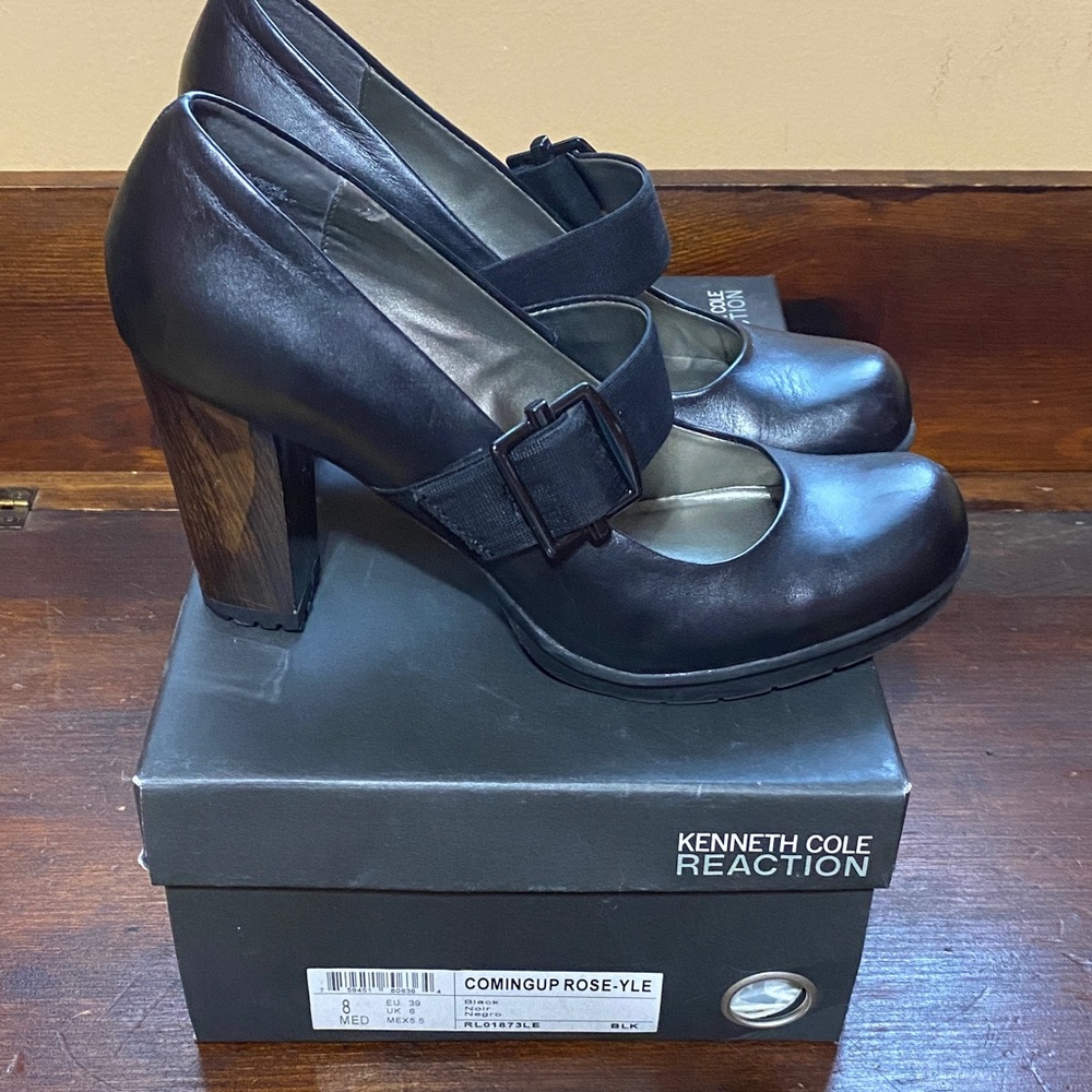 Kenneth Cole Reaction Mary Jane Black Leather Heels